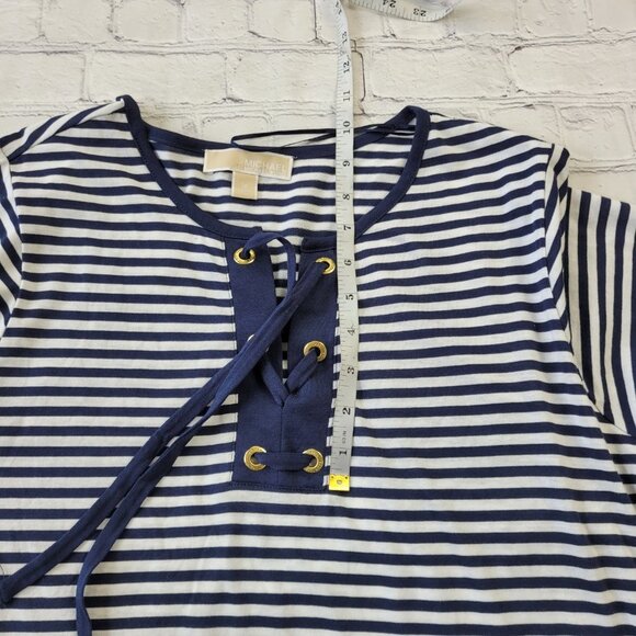 Michael Kors Woman’s Navy Blue white stripes lace up neckline tunic tee shirt 1X - Picture 6 of 11